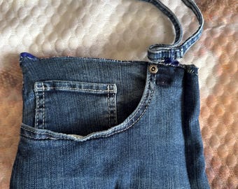 Upcycled Light Blue Denim Clutch Bag, holds cell phone, glasses or pen! 1970s vibe.