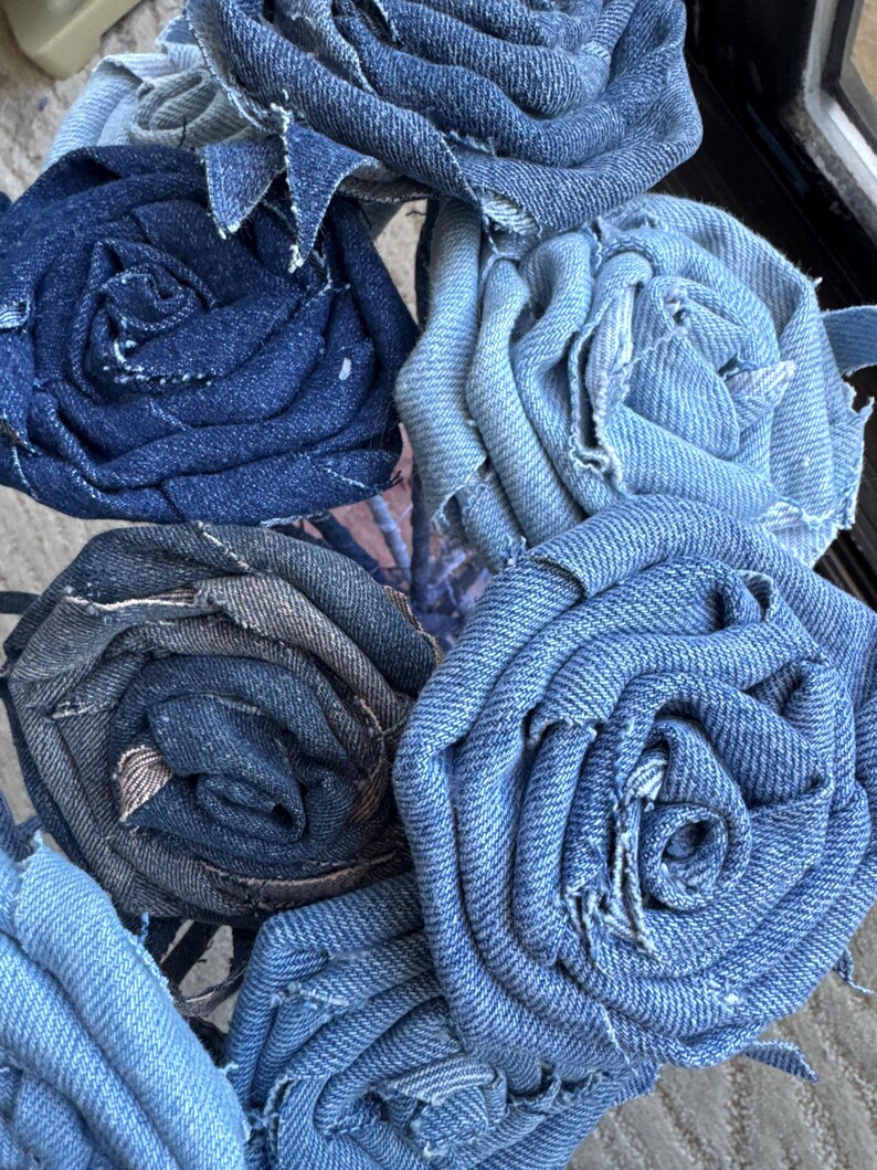 Upcycled 12 Denim Roses Bouquet, Blue Shades, Home Décor Accent, About ...