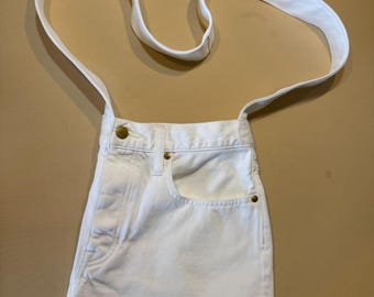 Upcycled white denim jeans crossbody bag