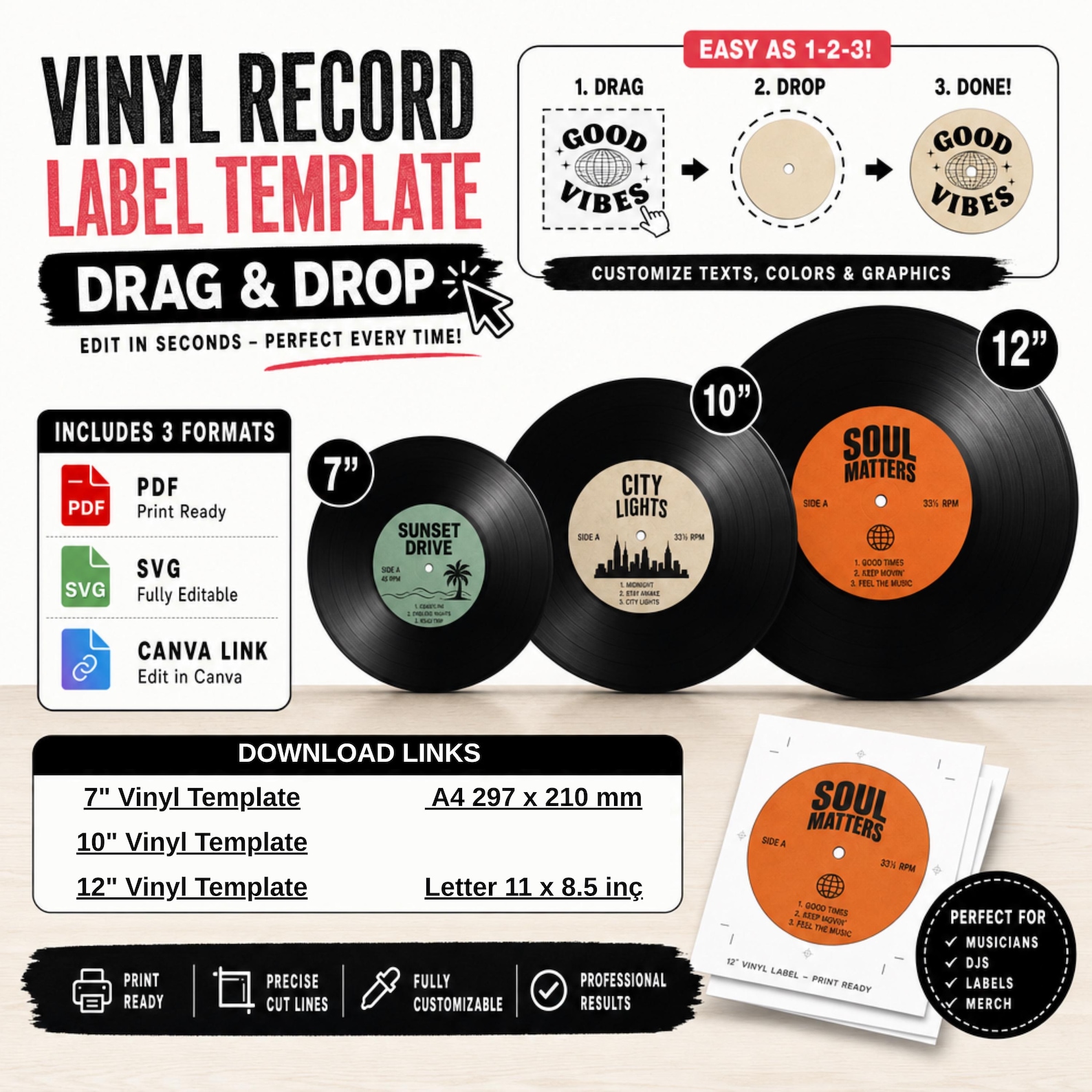 Printable Record Labels Custom Vinyl Record Label Templates, Canva Ediable Templates - Etsy