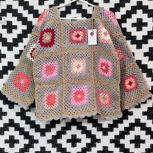 Handmade Crochet Granny Square Cardigan | Boho Patchwork Sweater | Vintage Style Knit Top | Colorful Crochet Jacket