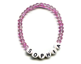 Personalized Beaded Name or Friendship Bracelet Pink Glass