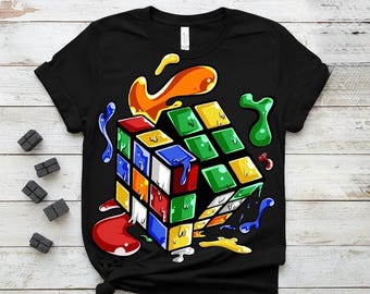 Rubiks Cube T-Shirt, Melting Retro Puzzle Tee, Colorful 80s Pop Art Graphic Shirt, Unique 90s Nostalgia Top, Urban Style Geek Gift, Artsy Te