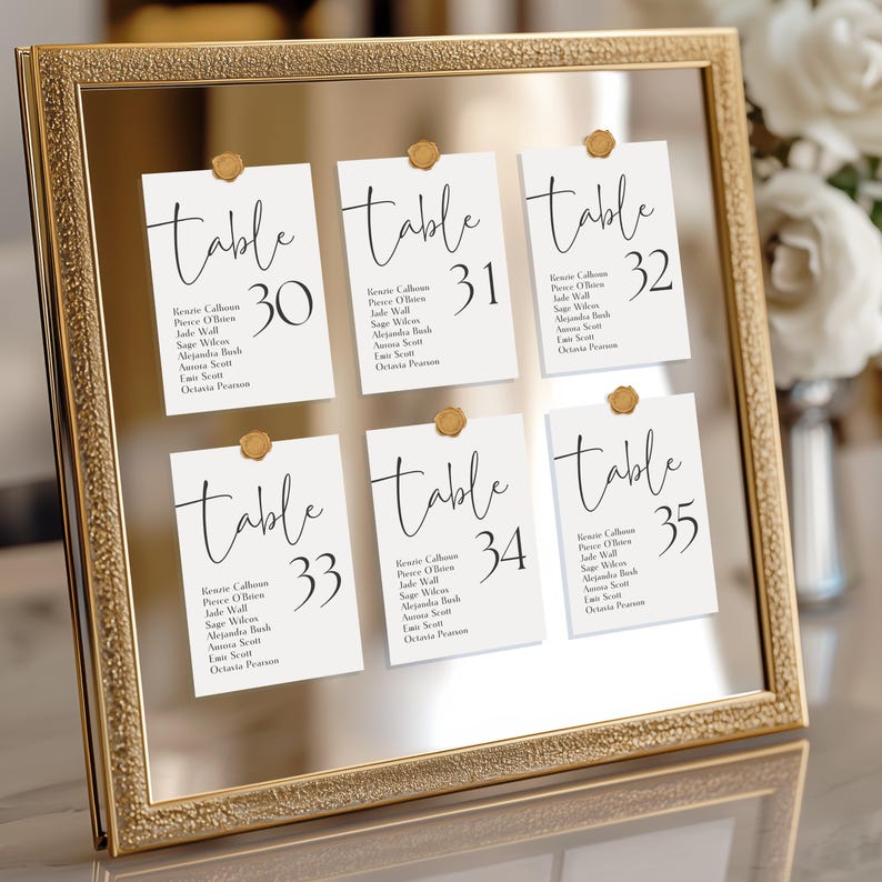 Wedding Table Number Sign With Names of Guest Modern Seating Card ...