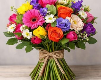 Clipart de ramo floral mixto multicolor (descarga digital)