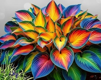 Vibrant Rainbow Hosta Plant Digital Illustration