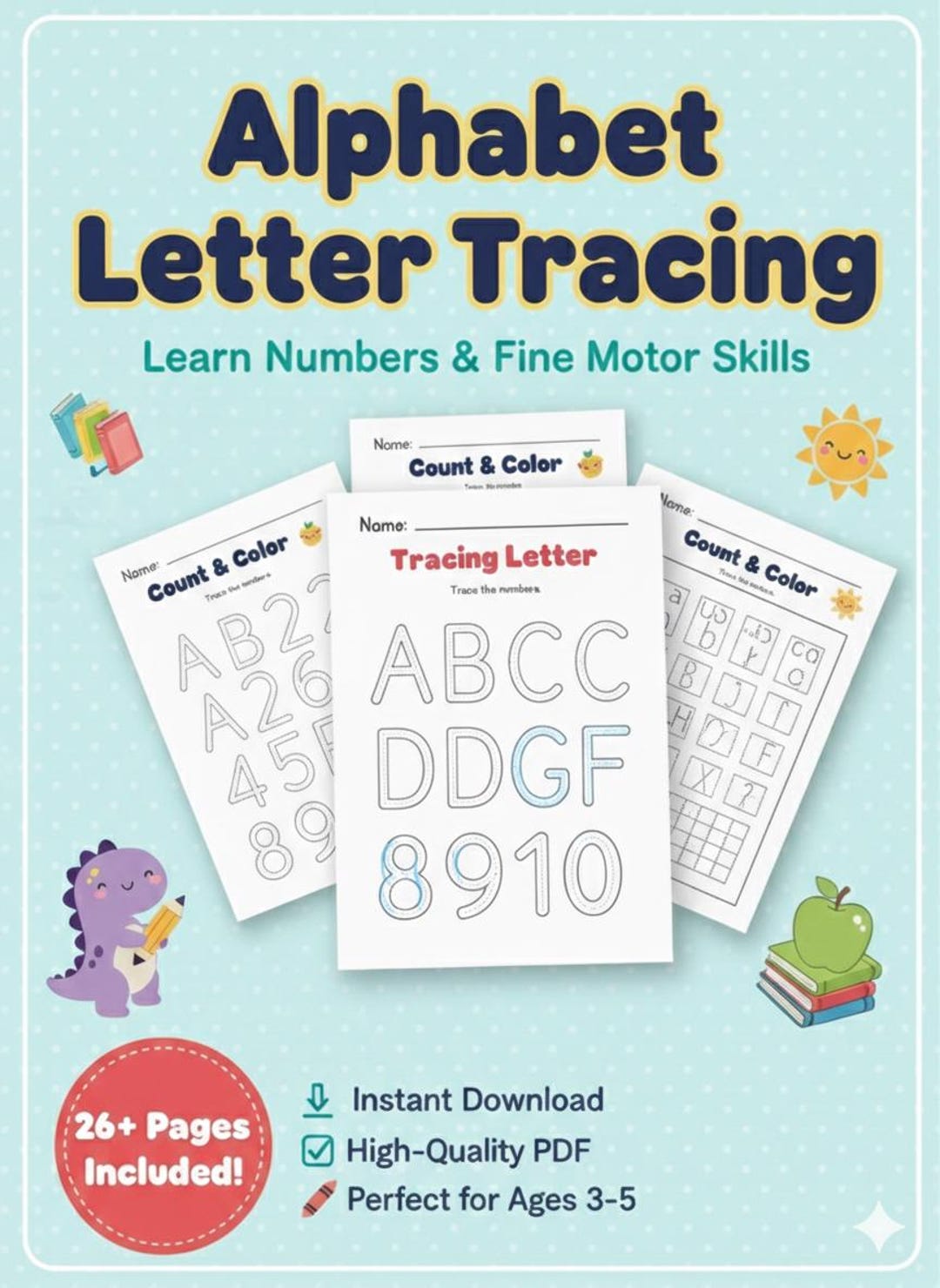 Alphabet Tracing Worksheets for Kids/38 Pages Printable ABC Practice