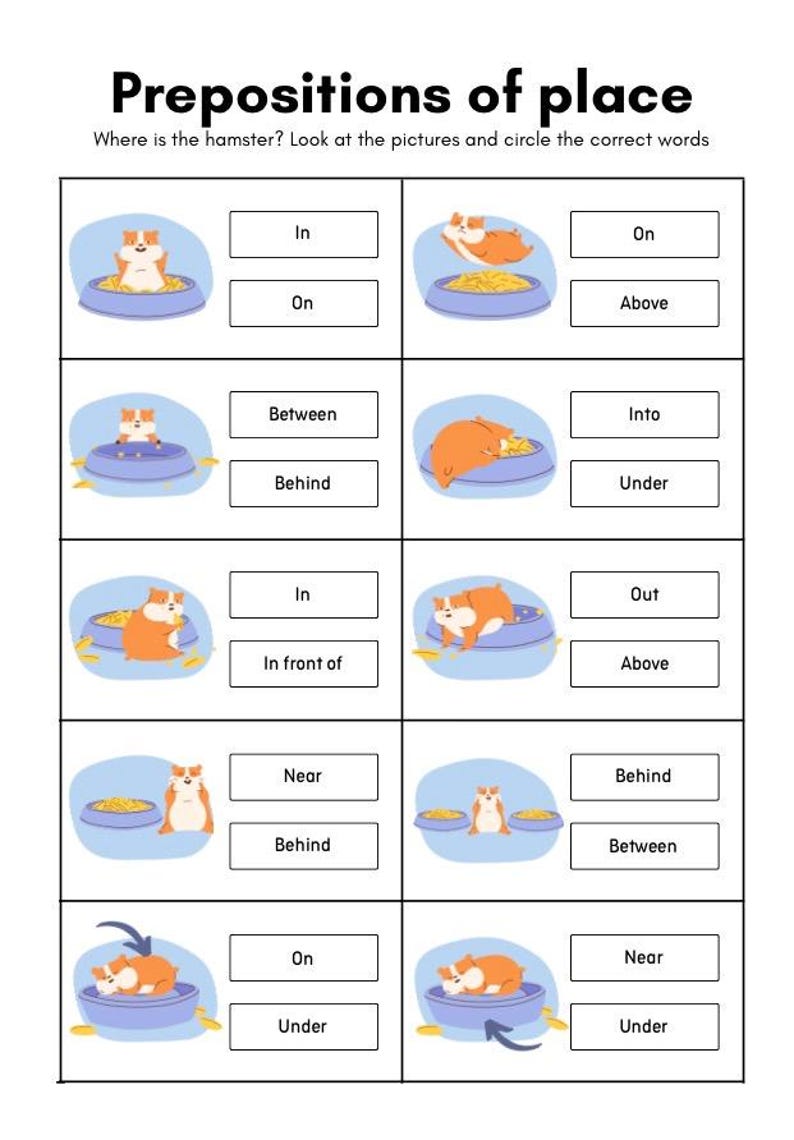 Prepositions Of Place Worksheets For Kids esl English Grammar Printable 