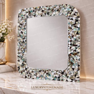 Modern Mother of Pearl Mirror Handmade Luxury Wall Decor Statement Designer Home Accent