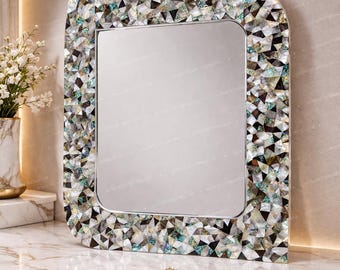 Modern Mother of Pearl Mirror Handmade Luxury Wall Decor Statement Designer Home Accent