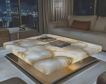 Handmade White Agate Coffee Table Luxury Natural Gemstone Statement Furniture
