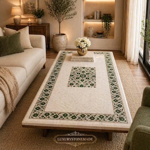 Mesa de comedor de mármol blanco con incrustaciones de malaquita Pietra Dura Art Muebles de lujo hechos a mano Decoración