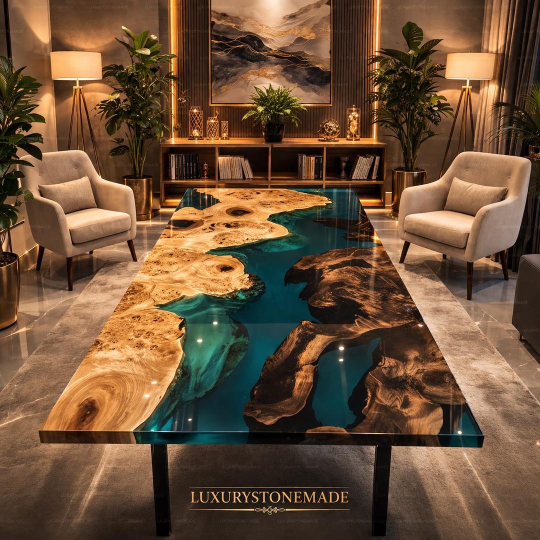 Luxury Acacia Wood Ocean Resin River Table Handmade Coastal Dining ...