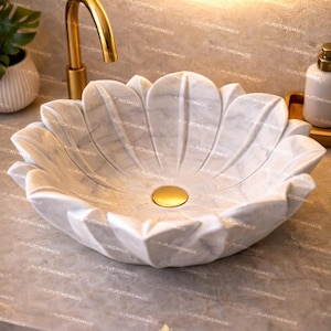 Luxus Weißer Marmor Lotus Sink Handgemachte Blumen Badezimmer Eitelkeit Schüssel Designer Stein Becken Bild 2