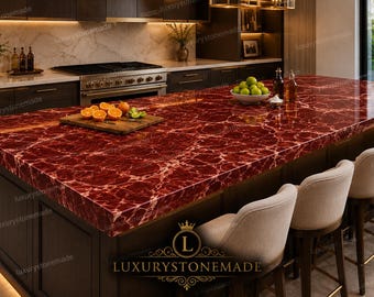 Handmade Rosso Levanto Marble Countertop Custom Dining Table Top Luxury Furniture