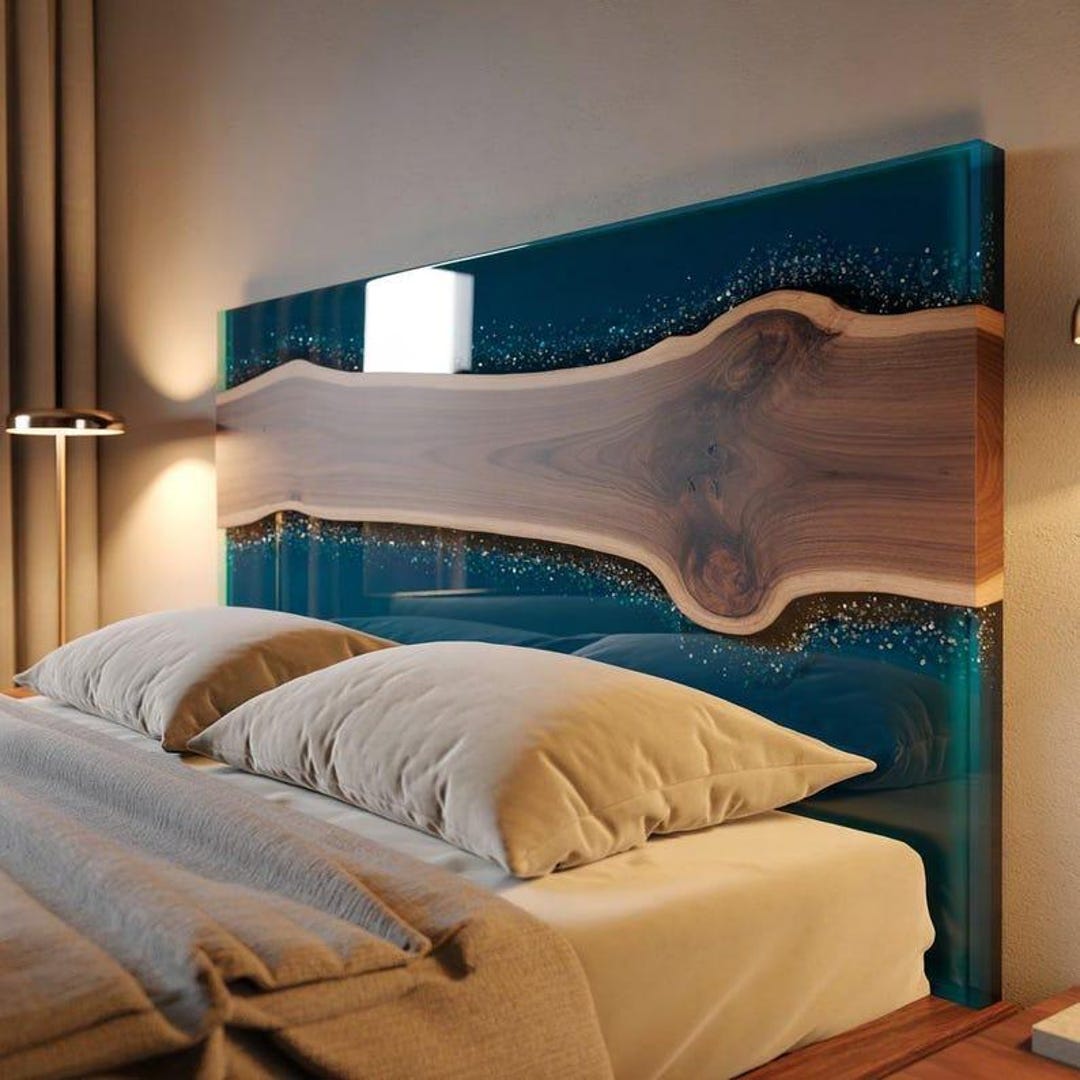 Luxury Ocean Blue Epoxy Resin Solid Wood Headboard Custom Handmade ...