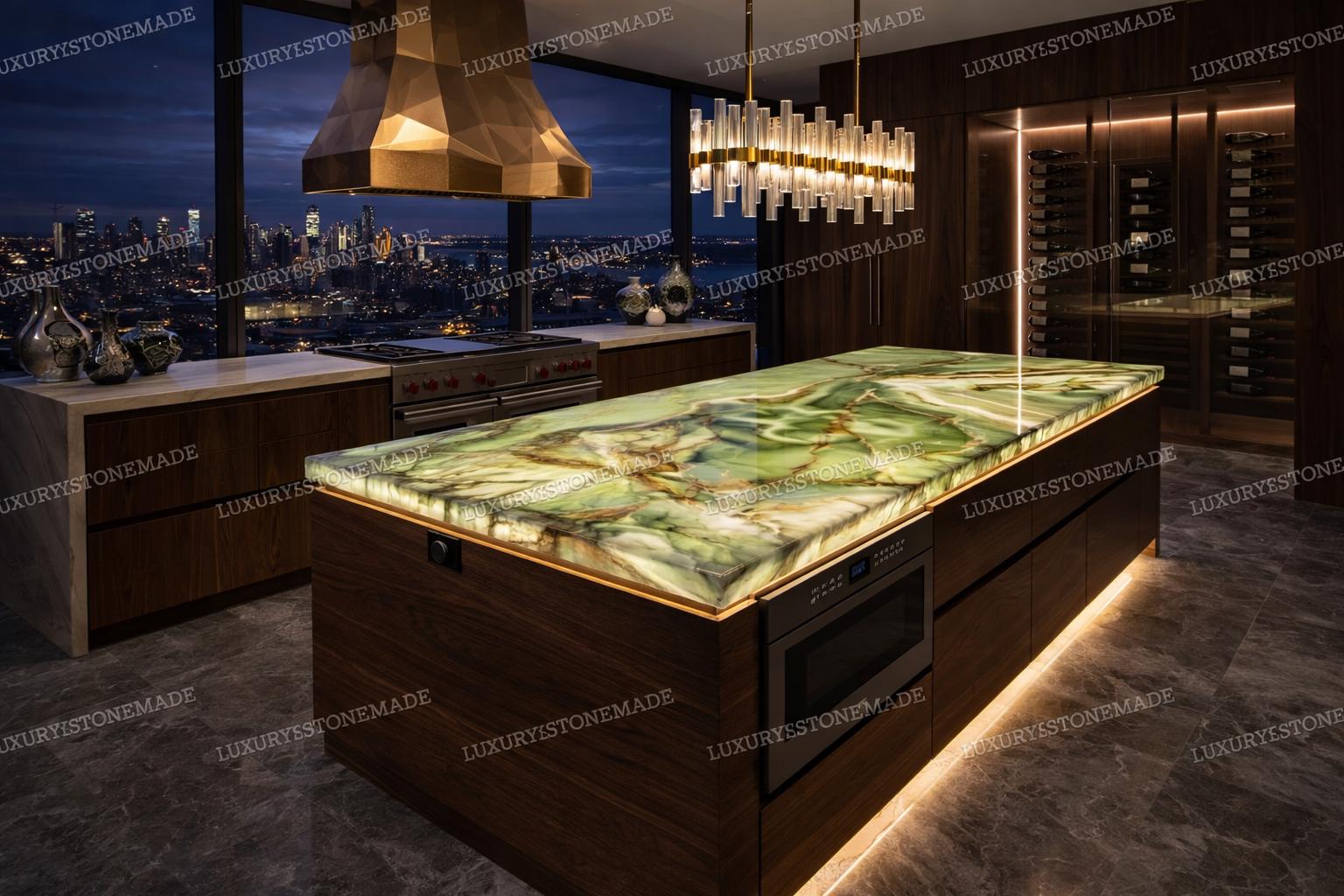 Green Onyx Kitchen Island Luxury Marb...