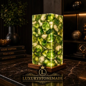 Green Agate Stone Table Lamp Luxury Natural Crystal Pillar Light Home Décor