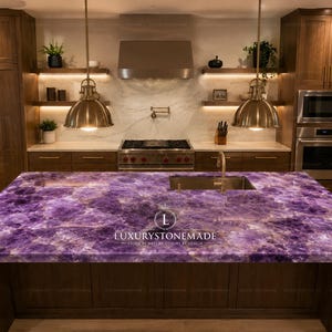 Amethyst Kitchen Countertop, Purple Gemstone Island, Luxury Crystal Dining Table Decor