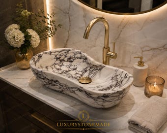 Luxus Weiß Marmor Schiff Waschbecken Handgemacht Naturstein Badezimmer Eitelkeit Waschbecken Elegante Wohnkultur