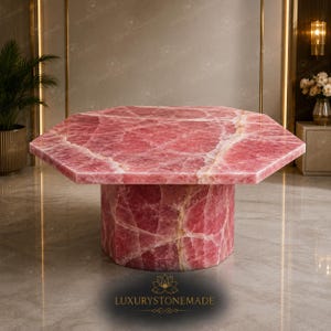 Pink Onyx Coffee Table Translucent Natural Stone Plinth Luxury Handmade Modern Center Table Statement Furniture