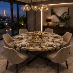 Agate Stone Round Table Natural Gemstone Crystal Surface Luxury Decor Custom Furniture