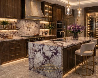 Custom Italian Calacatta Viola Marble Kitchen Island Countertop Luxury Purple Vein Stone Slab