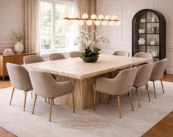 Luxury Beige Travertine Marble Dining Table Top Natural Stone Slab Handmade Designer Furniture