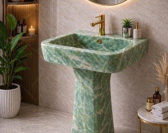 Lavabo de pedestal de ónix verde, lavabo de baño independiente de mármol natural, lujosa decoración de piedra hecha a mano