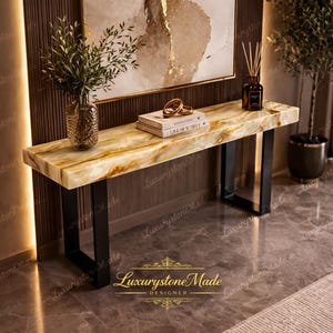 Luxury Yellow Tiger Onyx Console Table Natural Stone Entryway Living Room Designer Statement Furniture