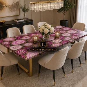 Handmade Pink Agate Rectangle Table Top Luxury Geode Stone Centerpiece Decor Surface