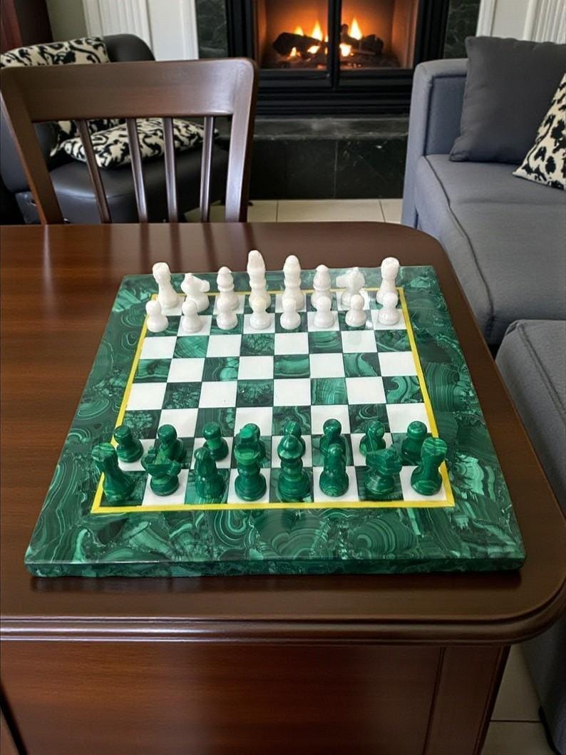 Chess set - Grande taille - Malachite et marbre blanc – Roi - Catawiki