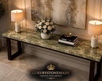 Handgefertigte Onyx Stein Konsole Tischplatte Hand Geschnitztes Modernes Luxus Interior Decor Design