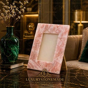 Handmade Rose Quartz Picture Frame Luxury Gemstone Home Decor Elegant Pink Crystal Frame