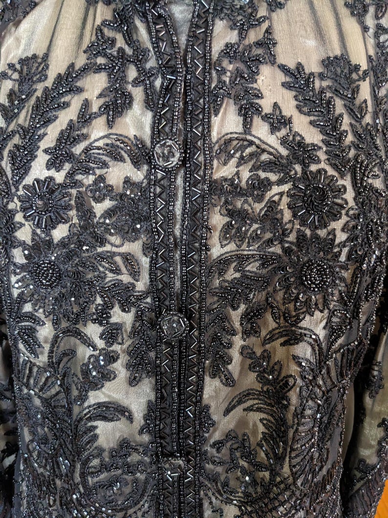 Vintage Adrianna Papell Beaded Silk Evening Jacket XL | Black Sequin Sheer Formal Top bild 7