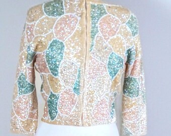 Vintage 1980s Mark Klaus Sequin Beaded Trophy Jacket, Cropped Evening Wear Glam Statement Piece