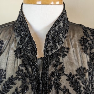 Vintage Adrianna Papell Beaded Silk Evening Jacket XL | Black Sequin Sheer Formal Top bild 3
