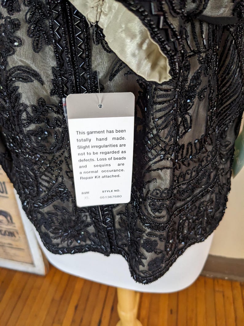 Vintage Adrianna Papell Beaded Silk Evening Jacket XL | Black Sequin Sheer Formal Top bild 4