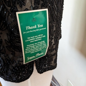 Vintage Adrianna Papell Beaded Silk Evening Jacket XL | Black Sequin Sheer Formal Top bild 5