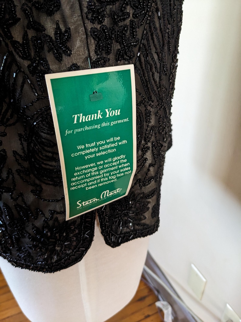 Vintage Adrianna Papell Beaded Silk Evening Jacket XL | Black Sequin Sheer Formal Top bild 5