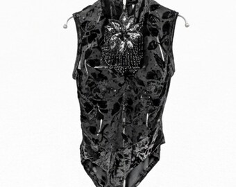Vintage 90s Victoria’s Secret Gold Label Velvet Burnout Bodysuit Beaded Floral Fringe Whimsigoth Mock Neck Teddy Size Small