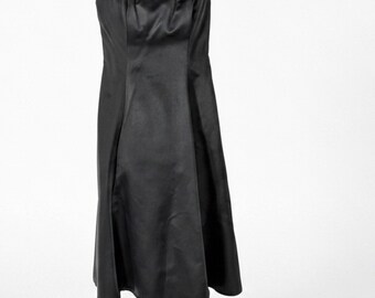 Y2K Black Satin Strapless Gown, Corset Bodice A-Line Formal Evening Dress