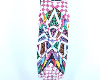 1980s Carina Hand-Beaded Silk Sequin Geometric Pop Art Dress (Size Medium)