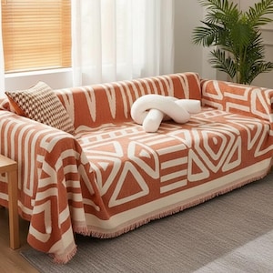 Modern Boho Sofa Slipcover Scandi Ethnic Style Couch Protector, Chenille Anti-Cat Scratch Sofa Cover Minimalist Geometric Furniture Throw