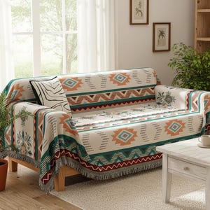 Boho geometrische antislip bankhoes katoen linnen bankhoes beschermer, antikras stofhoes deken, decoratief meubelstuk