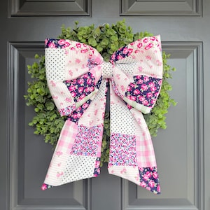 Patchwork Door Bow, Purple, Blue, Green, White, Party Decor