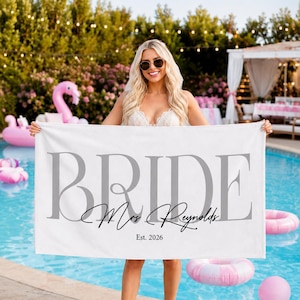 Custom Bride Beach Towel, Personalized Bride Beach Towels, Custom Vacation Gift, Honeymoon/Bachelorette Trip, Bridal Shower Gift