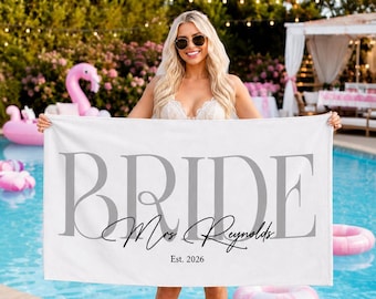 Custom Bride Beach Towel, Personalized Bride Beach Towels, Custom Vacation Gift, Honeymoon/Bachelorette Trip, Bridal Shower Gift