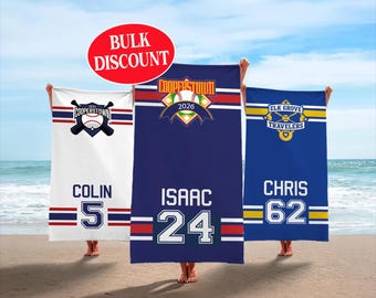 Personalized Team Beach Towel: Custom Softball/Baseball Sport Towel, Swim Gift, School Team Gift, Custom team gift, Hockey Team Gift