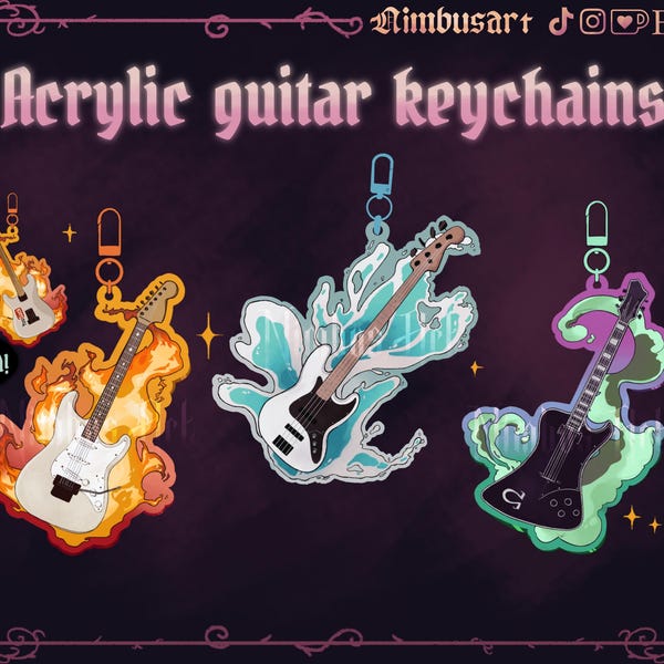 Ghost inspired acrylic nameless ghoul guitar keychains [PREORDER]